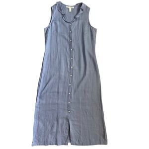 Sara Campbell Plus Linen Front Button Sleeves Ruffled Collar Shirt Dress Size 14